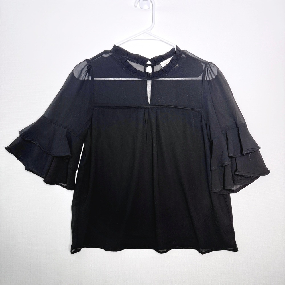 Monteau Sheer Ruffle Top Blouse‎ Sz M Whimsygoth Victorian Dark Romance Coquette